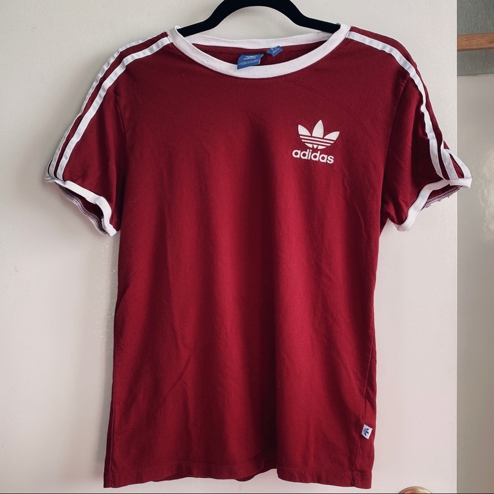 adidas originals red 3-stripes t-shirt